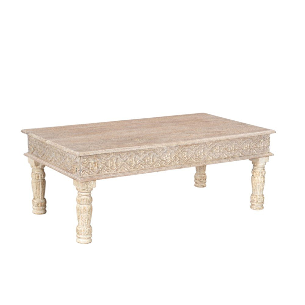 51" White Solid Wood Distressed Coffee Table HomeRoots