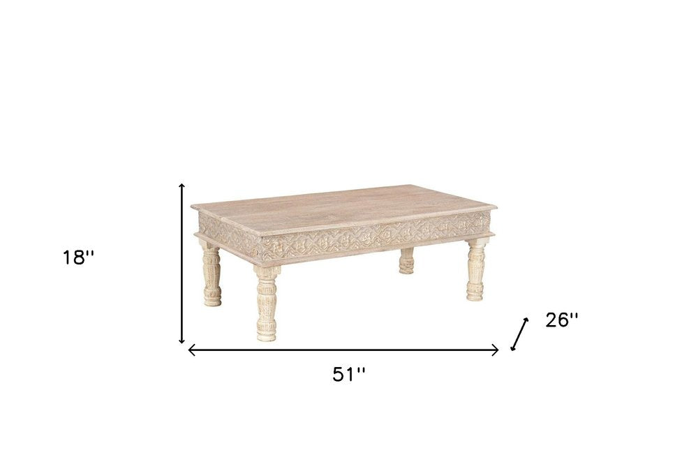 51" White Solid Wood Distressed Coffee Table HomeRoots