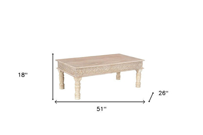 51" White Solid Wood Distressed Coffee Table HomeRoots