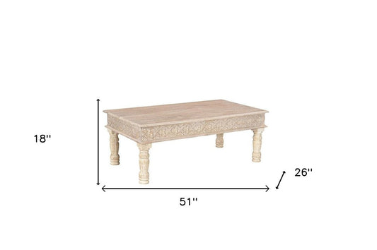 51" White Solid Wood Distressed Coffee Table HomeRoots