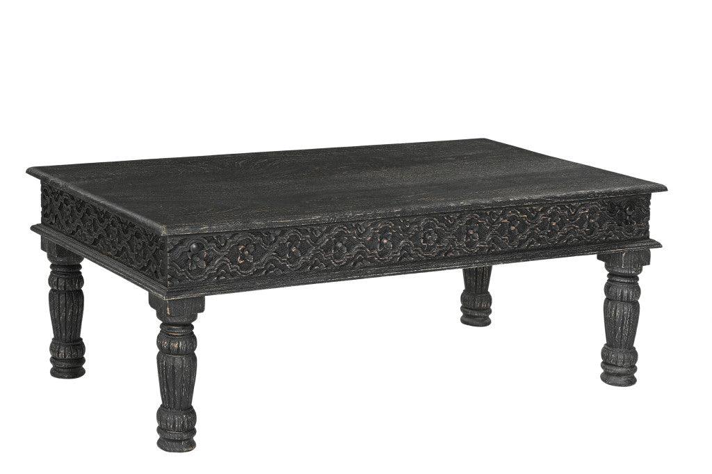 51" Black Solid Wood Distressed Coffee Table - FurniFindUSA