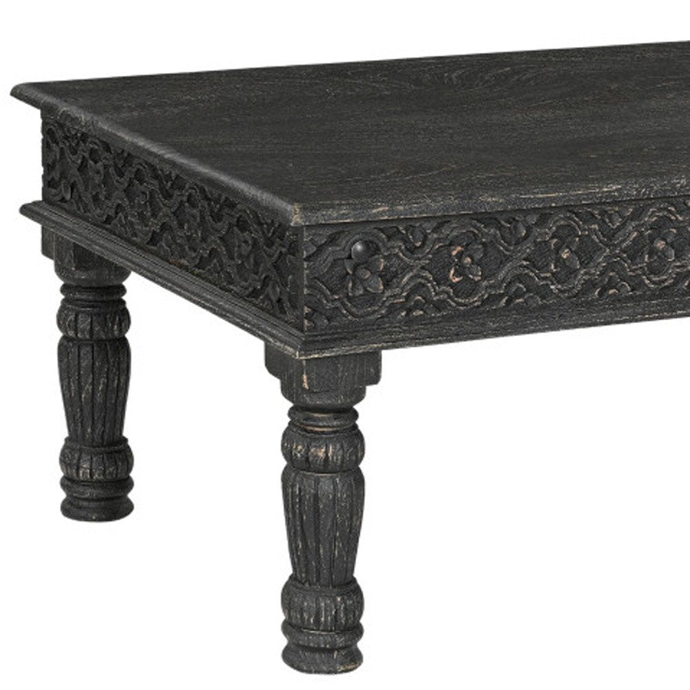 51" Black Solid Wood Distressed Coffee Table HomeRoots