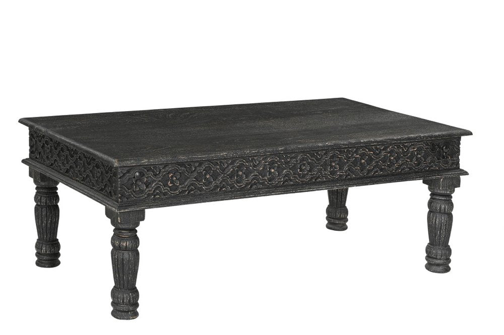 51" Black Solid Wood Distressed Coffee Table HomeRoots