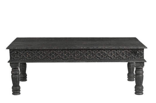 51" Black Solid Wood Distressed Coffee Table HomeRoots