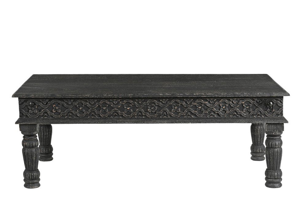 51" Black Solid Wood Distressed Coffee Table HomeRoots