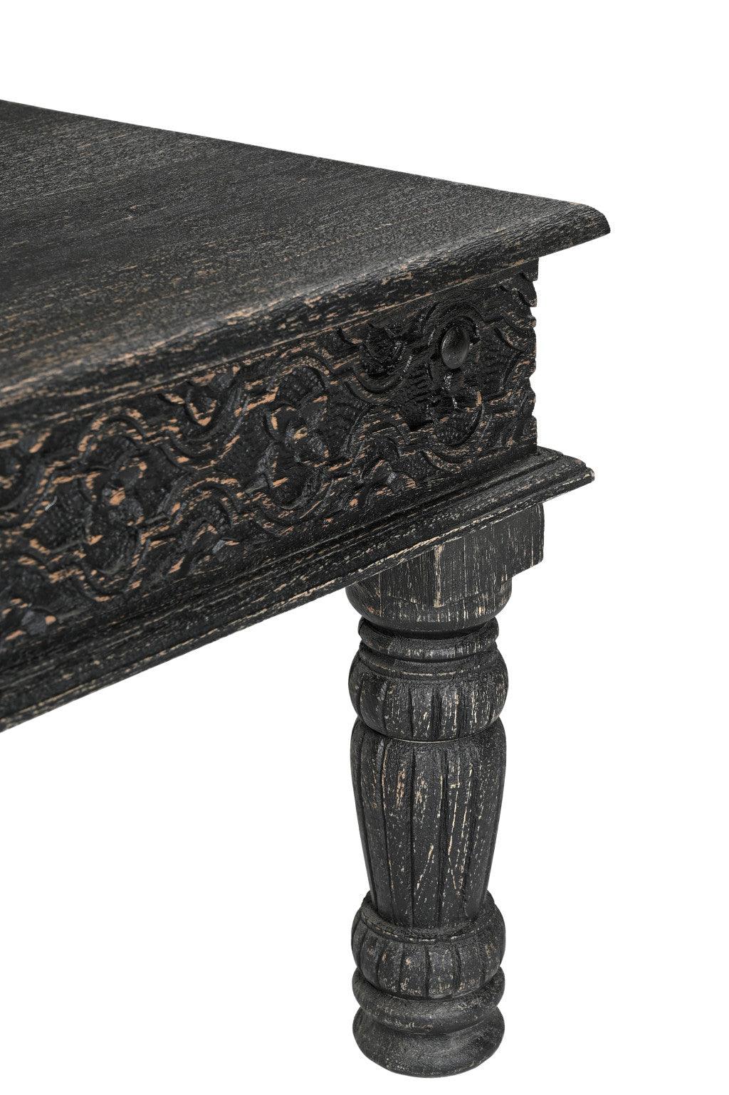 51" Black Solid Wood Distressed Coffee Table - FurniFindUSA