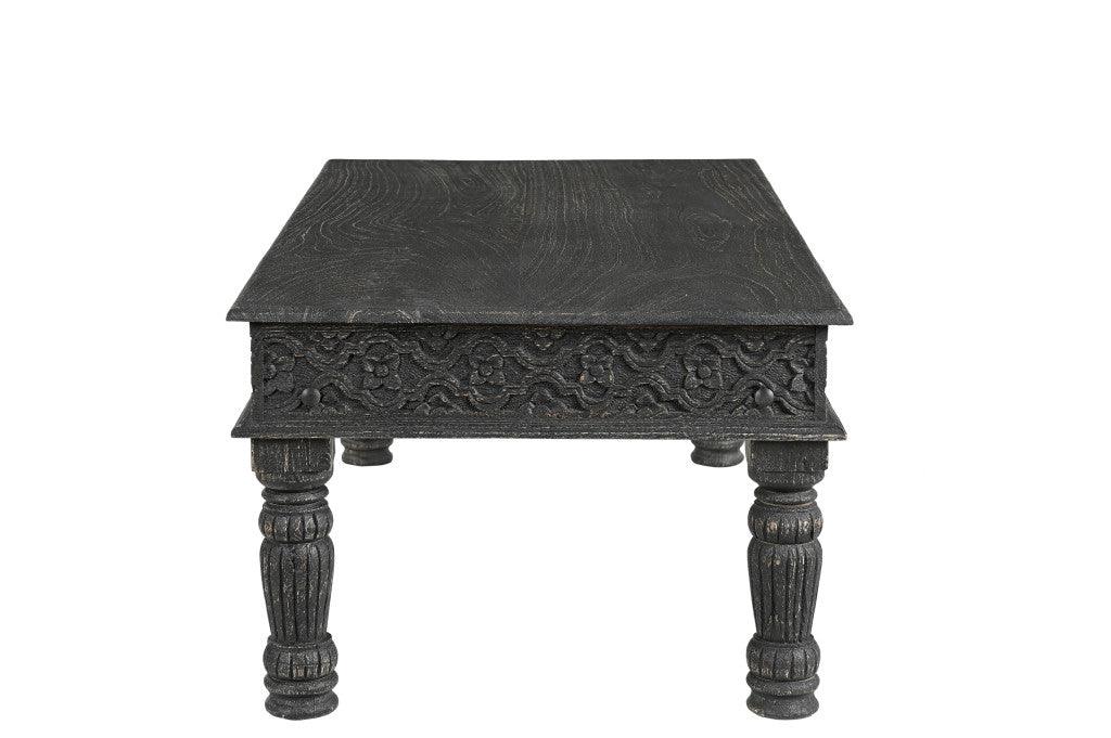 51" Black Solid Wood Distressed Coffee Table - FurniFindUSA