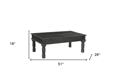 51" Black Solid Wood Distressed Coffee Table HomeRoots