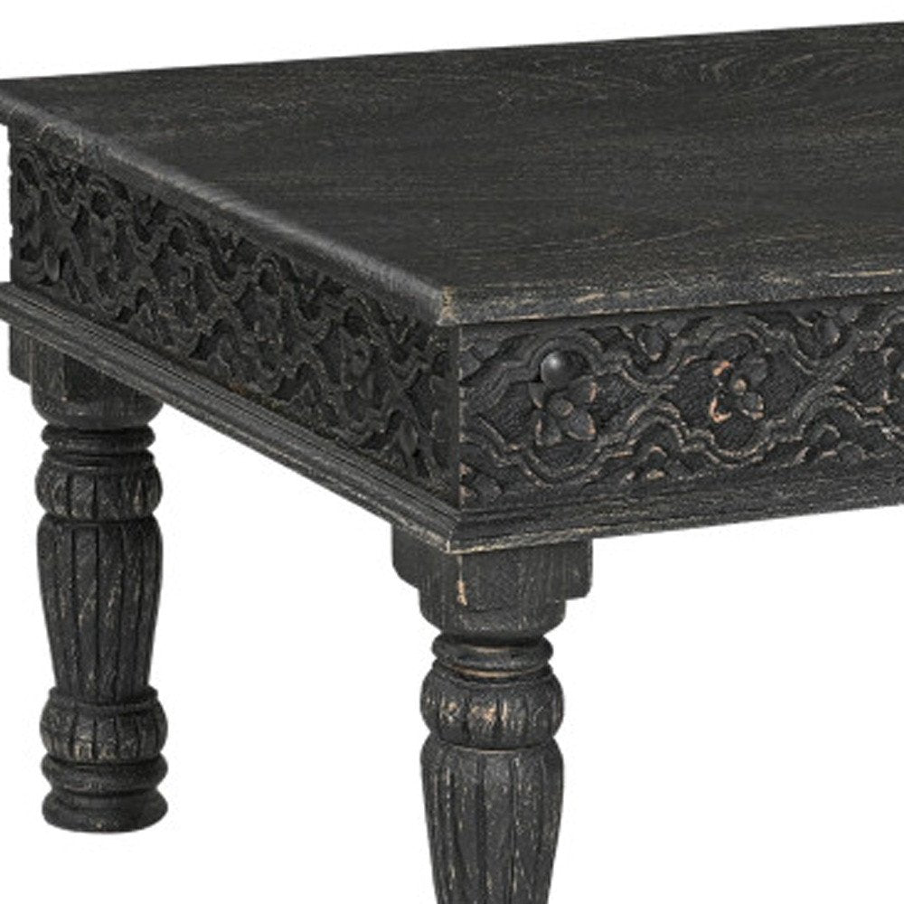 51" Black Solid Wood Distressed Coffee Table HomeRoots
