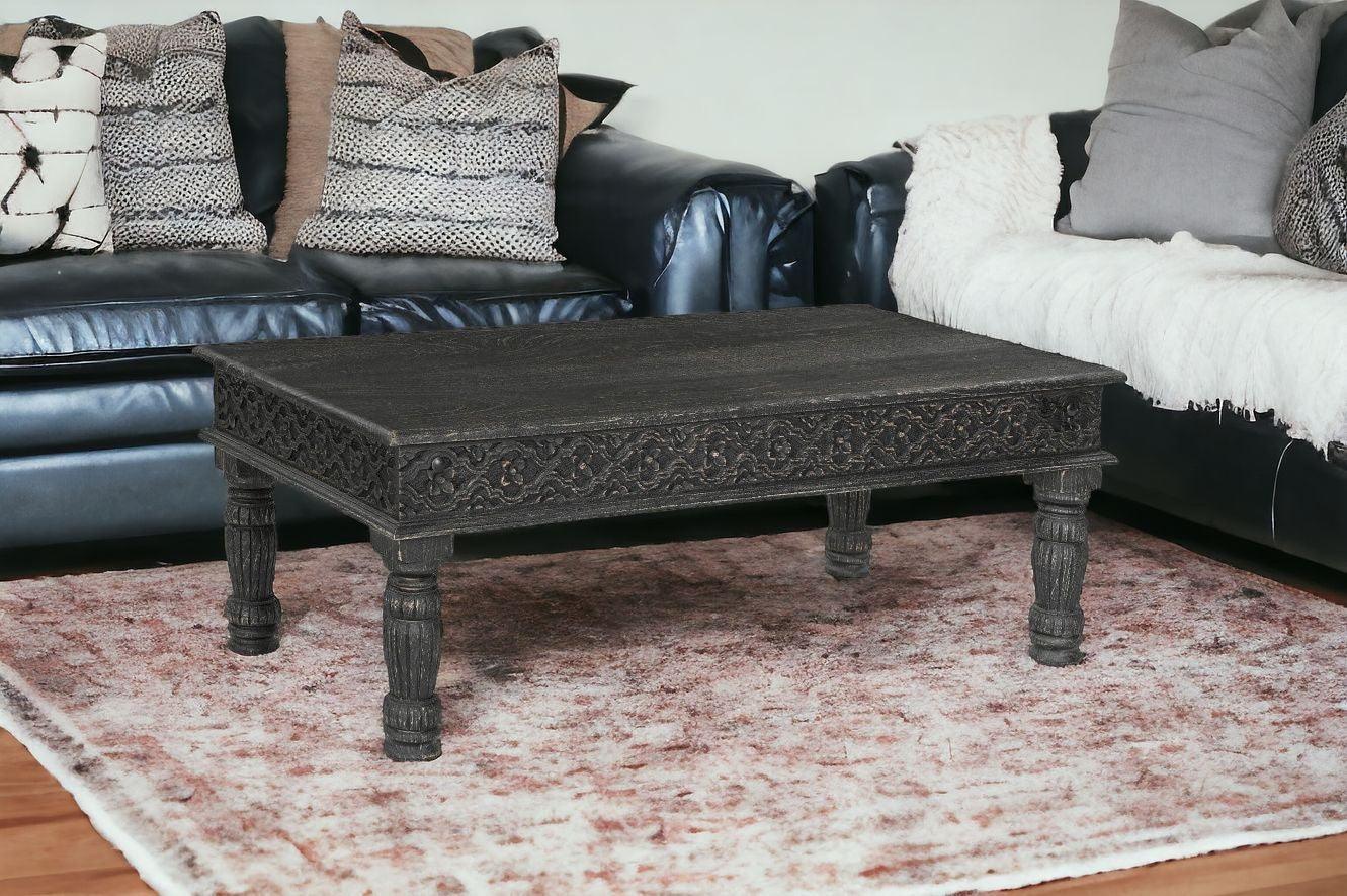 51" Black Solid Wood Distressed Coffee Table - FurniFindUSA