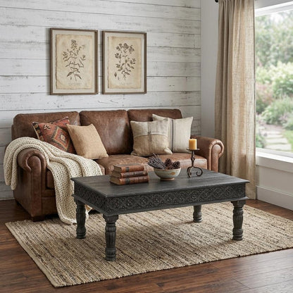 51" Black Solid Wood Distressed Coffee Table HomeRoots