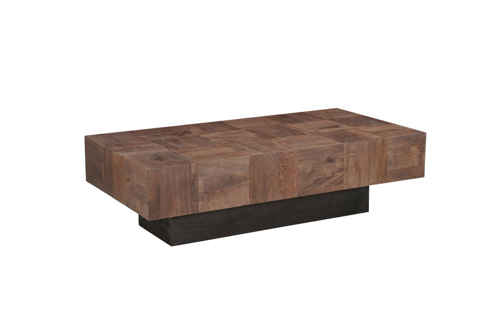 59" Dark Brown and Black Solid Wood Block Coffee Table HomeRoots