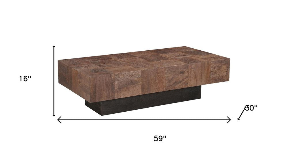 59" Dark Brown and Black Solid Wood Block Coffee Table HomeRoots