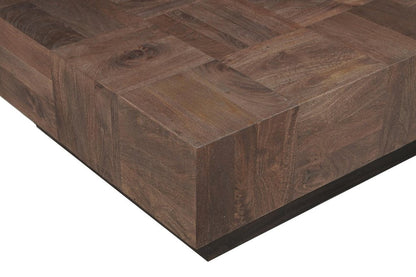 59" Dark Brown and Black Solid Wood Block Coffee Table HomeRoots