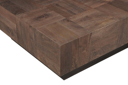 59" Dark Brown and Black Solid Wood Block Coffee Table HomeRoots