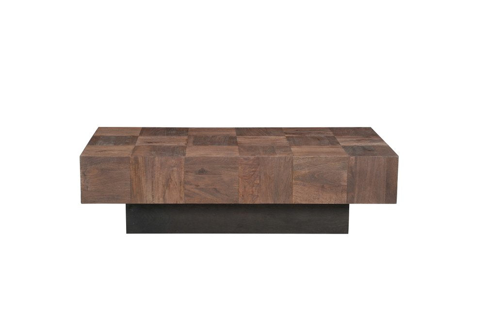 59" Dark Brown and Black Solid Wood Block Coffee Table HomeRoots