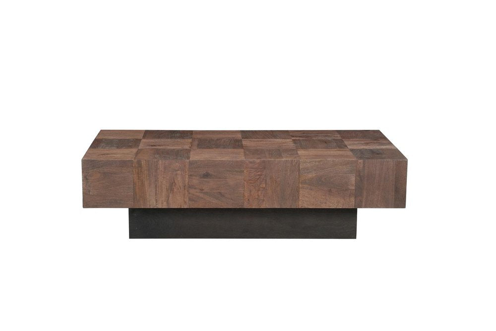 59" Dark Brown and Black Solid Wood Block Coffee Table HomeRoots