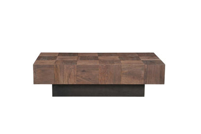 59" Dark Brown and Black Solid Wood Block Coffee Table HomeRoots
