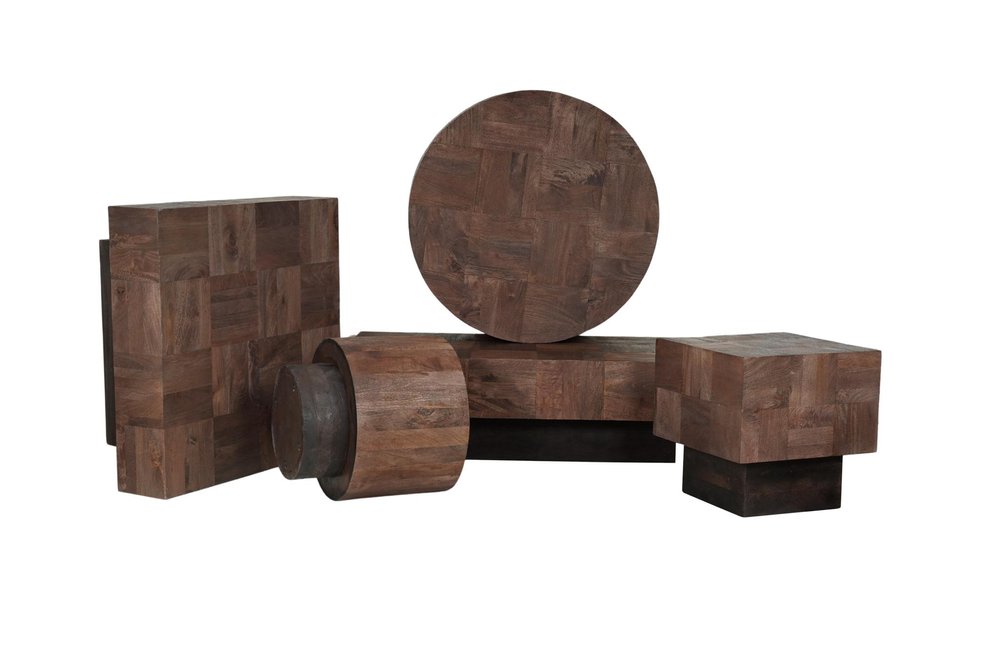 59" Dark Brown and Black Solid Wood Block Coffee Table HomeRoots