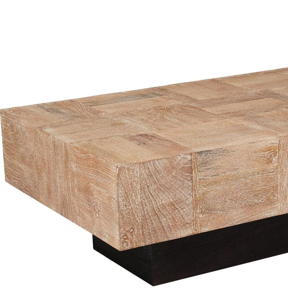 59" Natural and Black Solid Wood Block Coffee Table HomeRoots