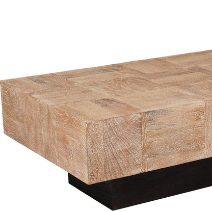 59" Natural and Black Solid Wood Block Coffee Table HomeRoots