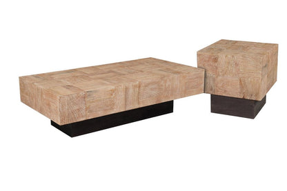 59" Natural and Black Solid Wood Block Coffee Table HomeRoots