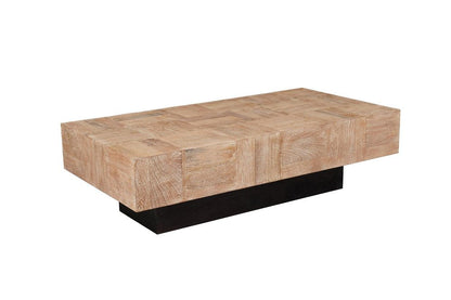 59" Natural and Black Solid Wood Block Coffee Table HomeRoots