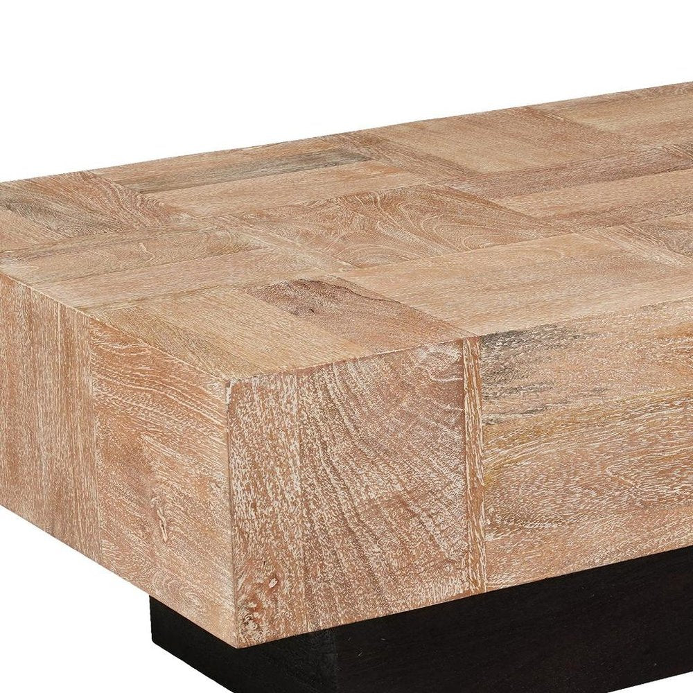 59" Natural and Black Solid Wood Block Coffee Table HomeRoots