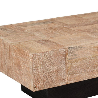59" Natural and Black Solid Wood Block Coffee Table HomeRoots