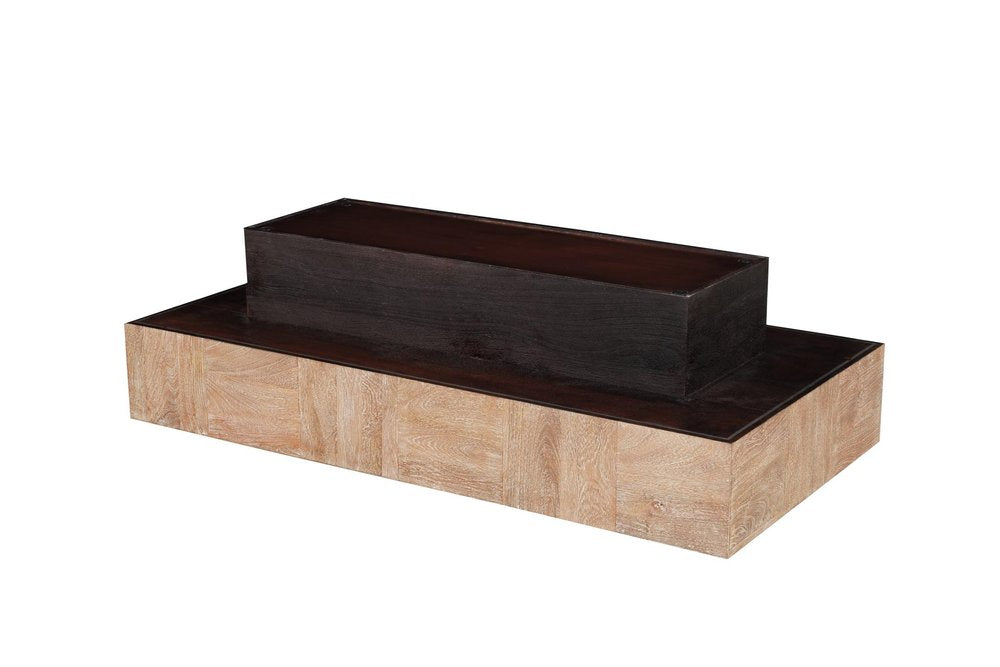 59" Natural and Black Solid Wood Block Coffee Table HomeRoots