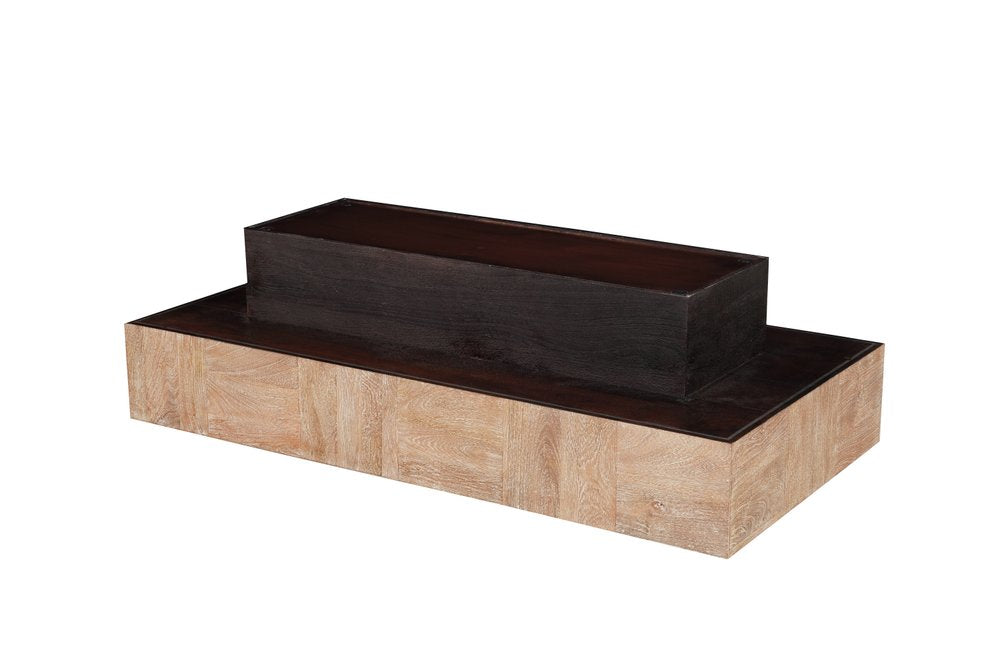 59" Natural and Black Solid Wood Block Coffee Table HomeRoots