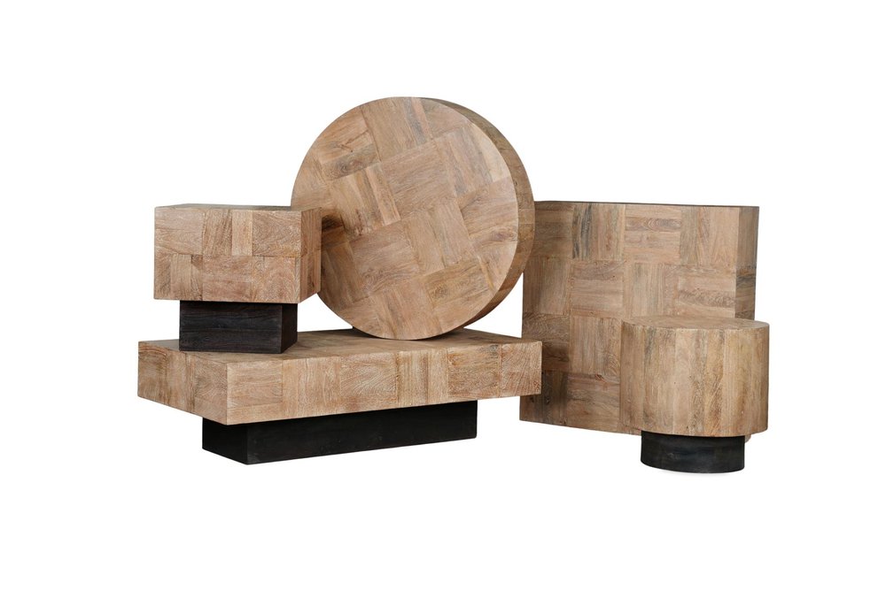 59" Natural and Black Solid Wood Block Coffee Table HomeRoots