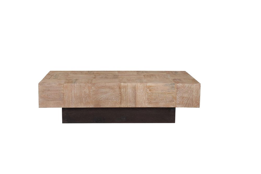 59" Natural and Black Solid Wood Block Coffee Table HomeRoots