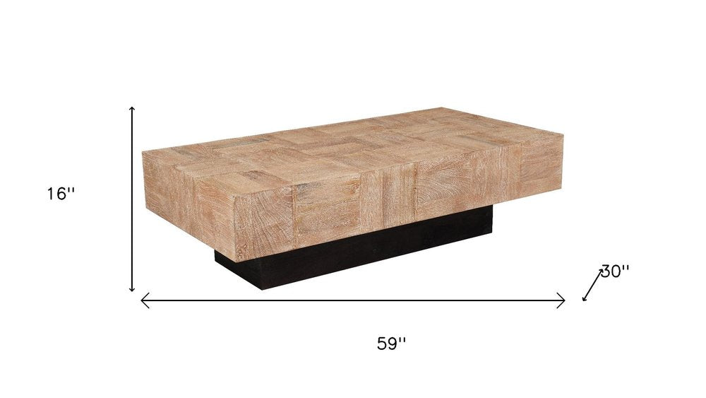 59" Natural and Black Solid Wood Block Coffee Table HomeRoots