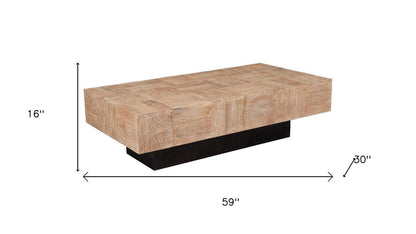 59" Natural and Black Solid Wood Block Coffee Table HomeRoots