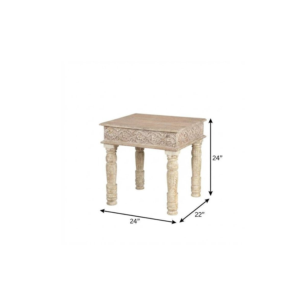 24" White Distressed Solid Wood Square End Table HomeRoots