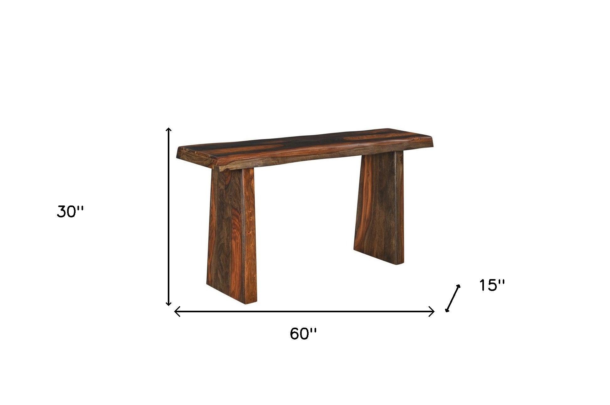 60" Dark Brown Solid Wood Frame Console Table - FurniFindUSA