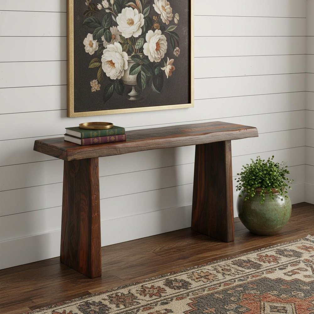 60" Dark Brown Solid Wood Frame Console Table HomeRoots
