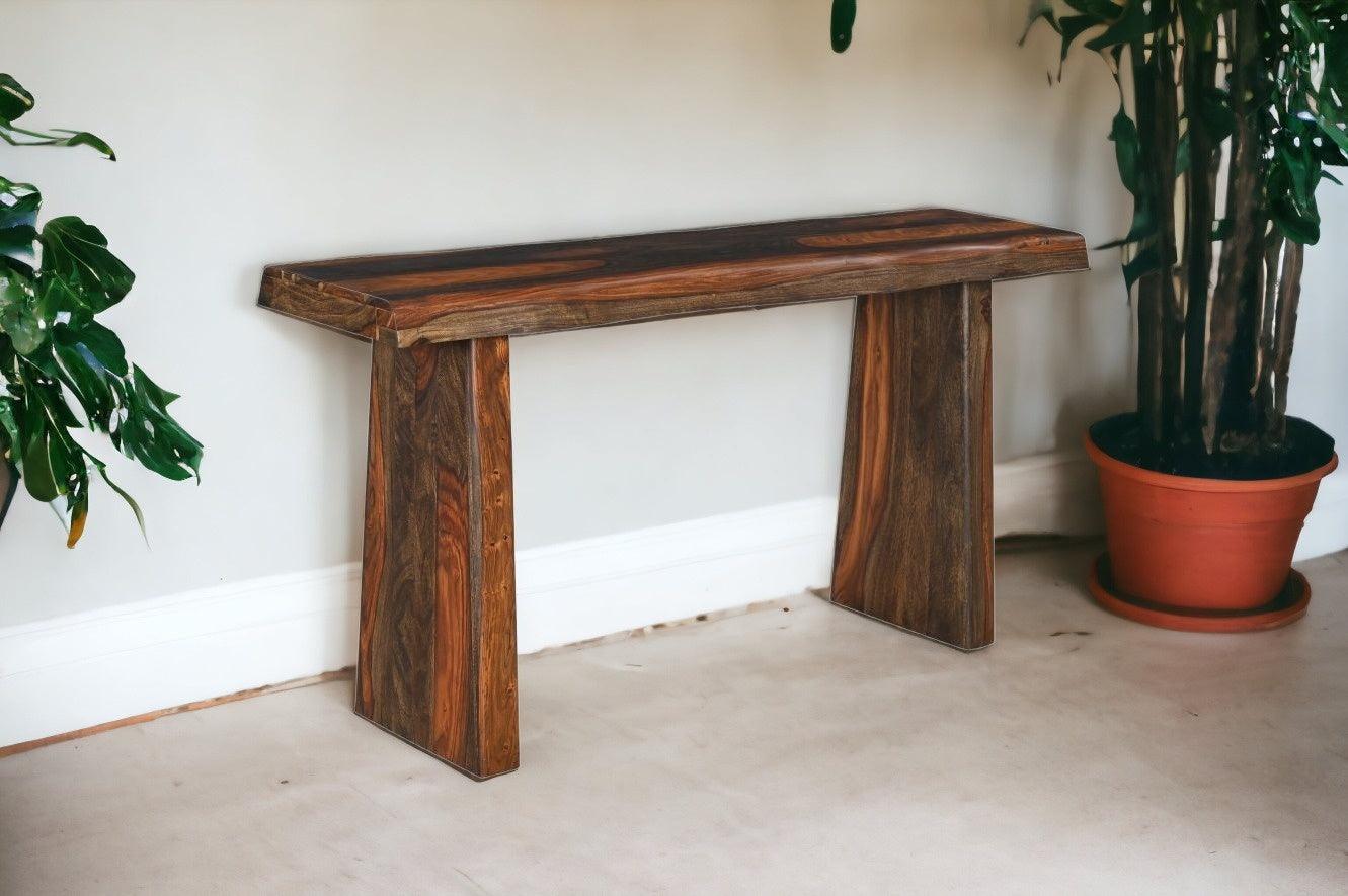 60" Dark Brown Solid Wood Frame Console Table - FurniFindUSA