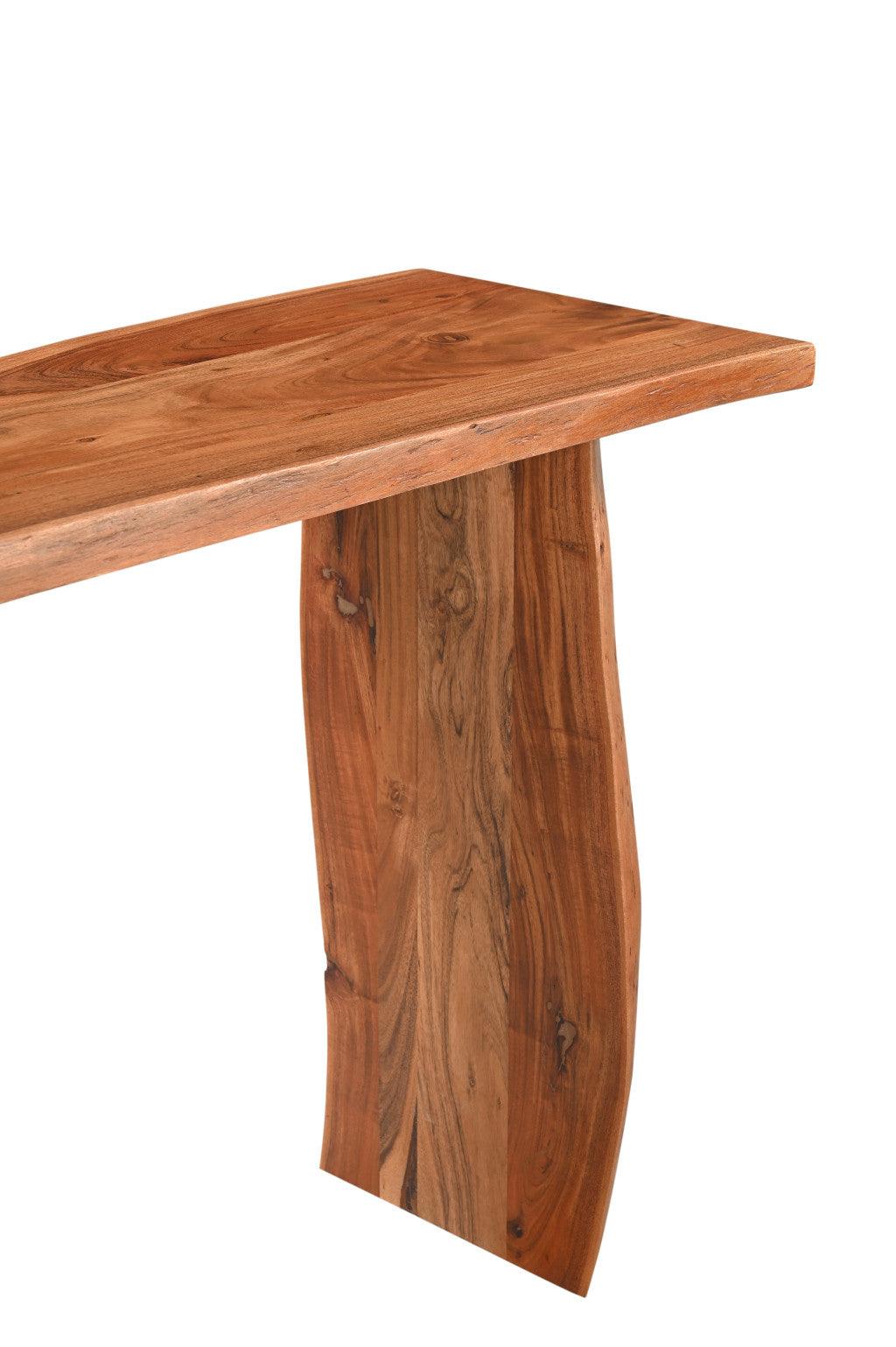 57" Chestnut Solid Wood Sled Console Table - FurniFindUSA