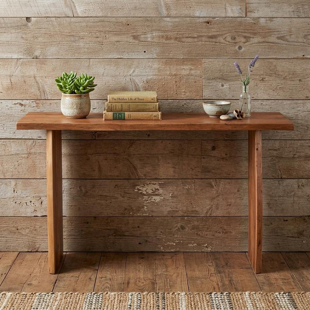 57" Chestnut Solid Wood Sled Console Table HomeRoots