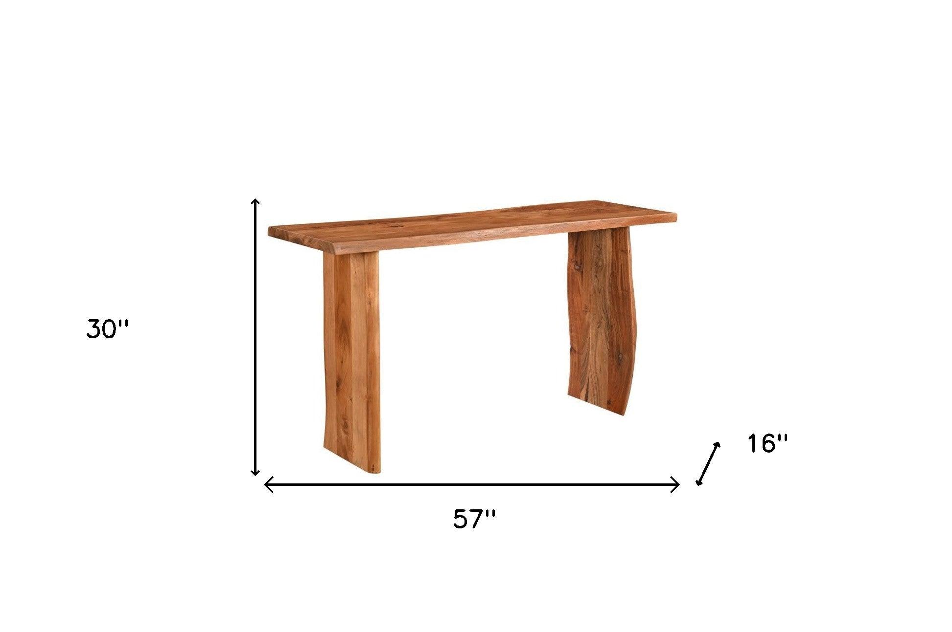 57" Chestnut Solid Wood Sled Console Table - FurniFindUSA