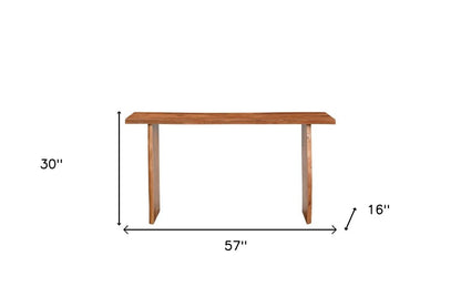 57" Chestnut Solid Wood Sled Console Table HomeRoots
