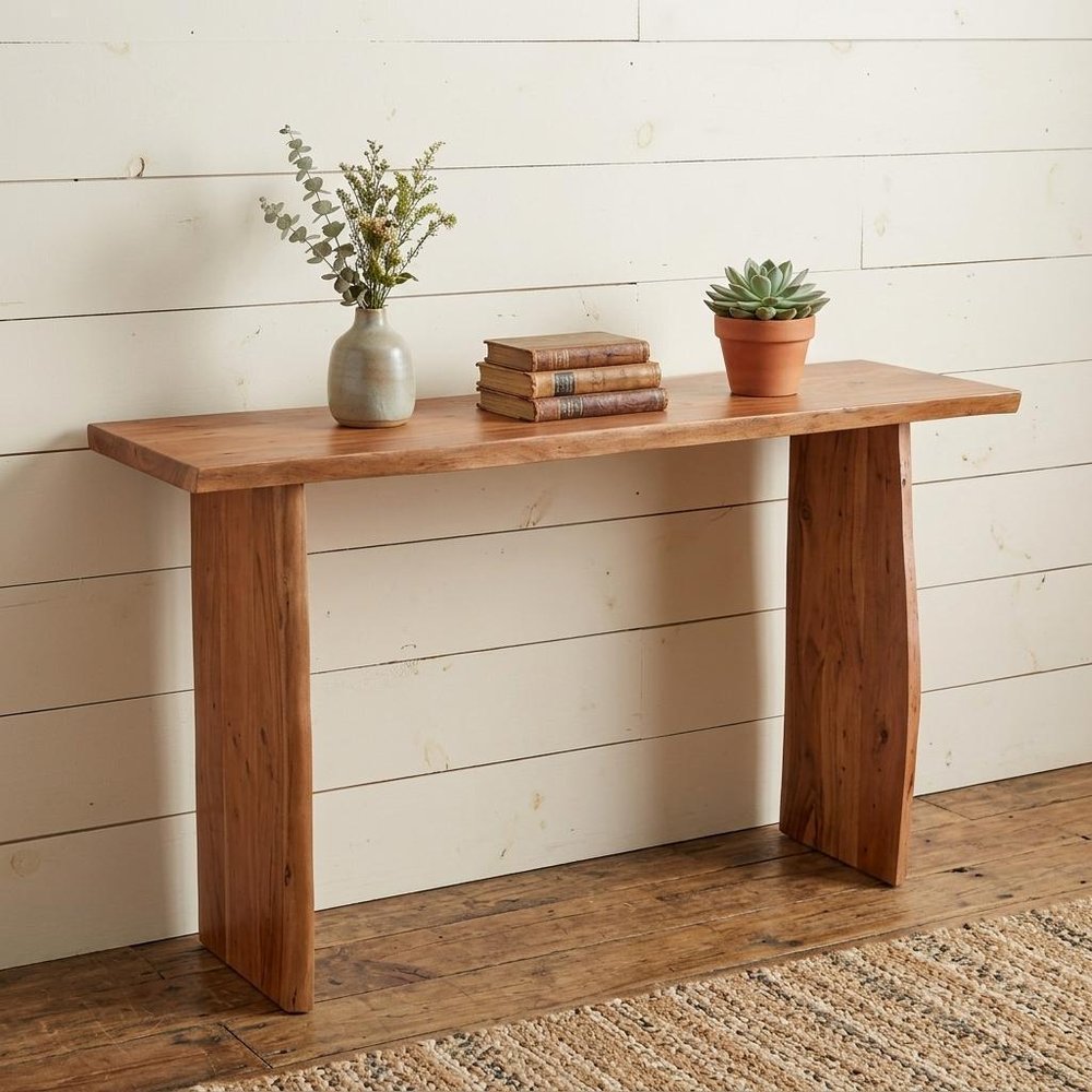 57" Chestnut Solid Wood Sled Console Table HomeRoots