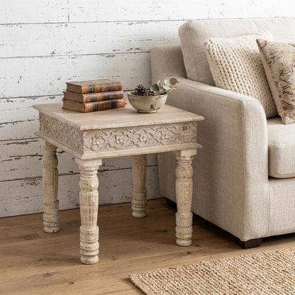 24" Natural Distressed Solid Wood Square End Table HomeRoots