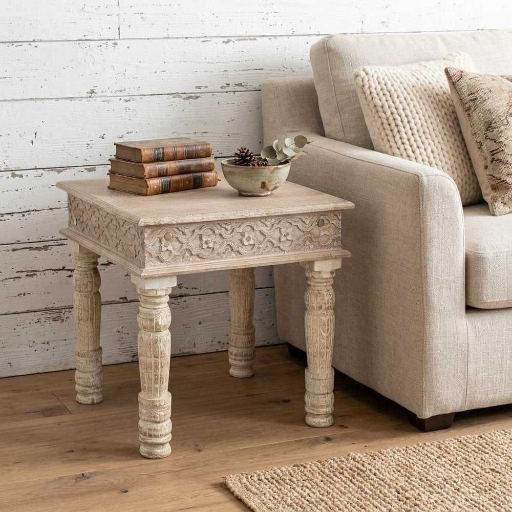 24" Natural Distressed Solid Wood Square End Table HomeRoots