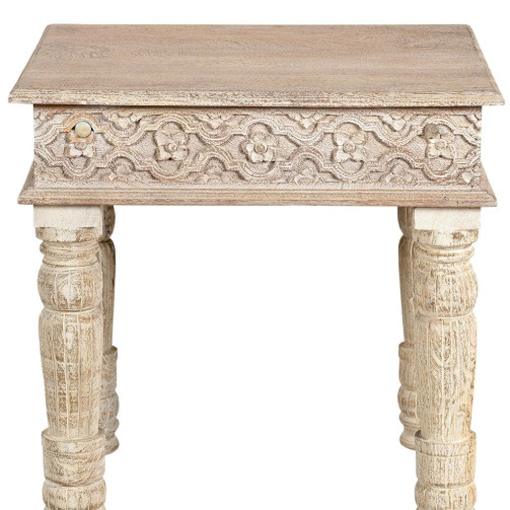 24" Natural Distressed Solid Wood Square End Table HomeRoots