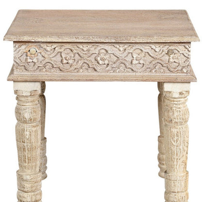24" Natural Distressed Solid Wood Square End Table HomeRoots