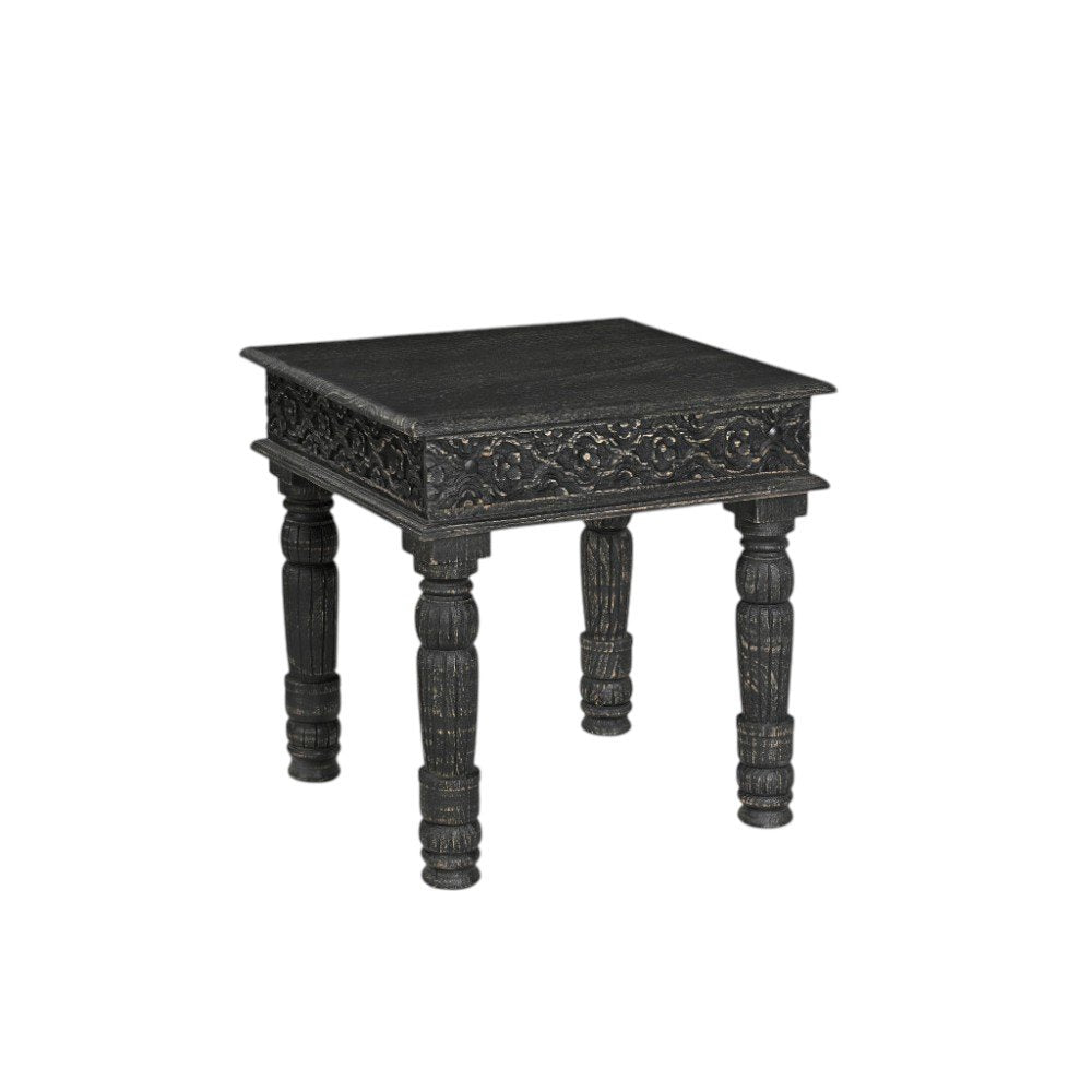 24" Black Distressed Solid Wood End Table HomeRoots