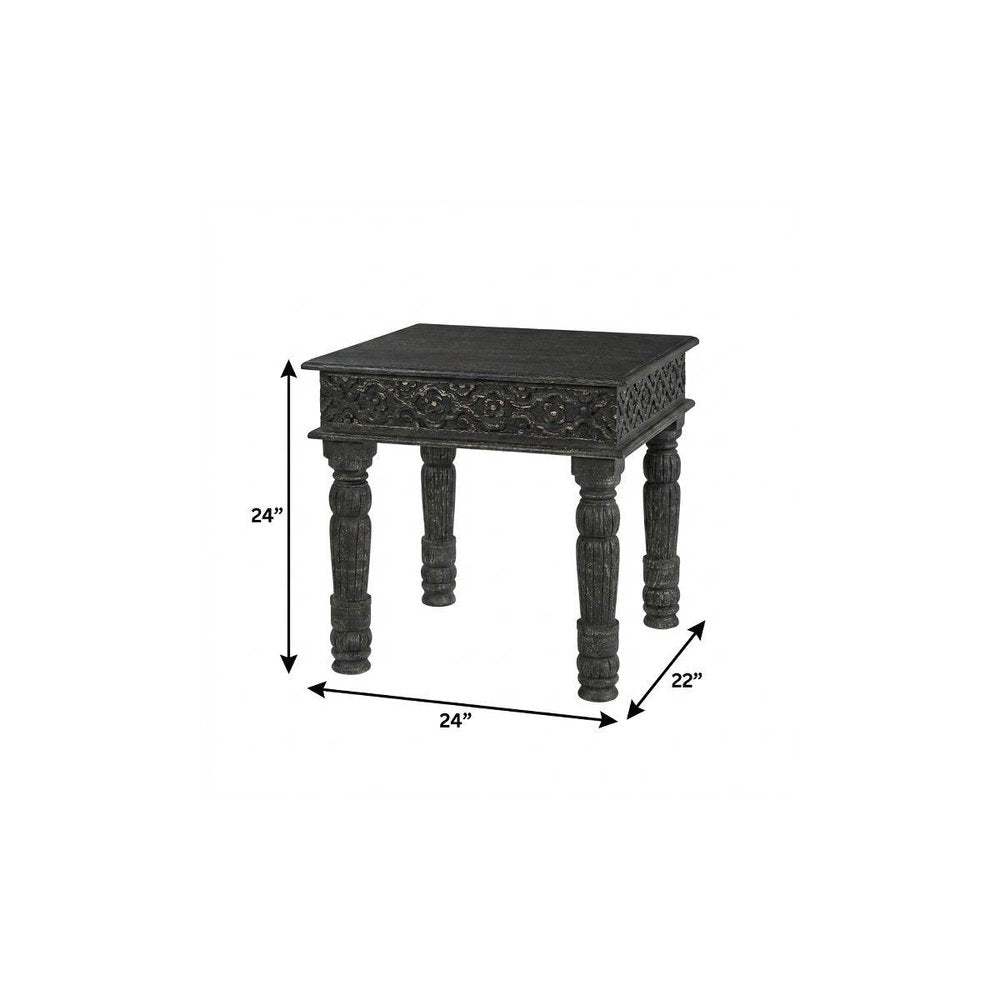 24" Black Distressed Solid Wood End Table HomeRoots